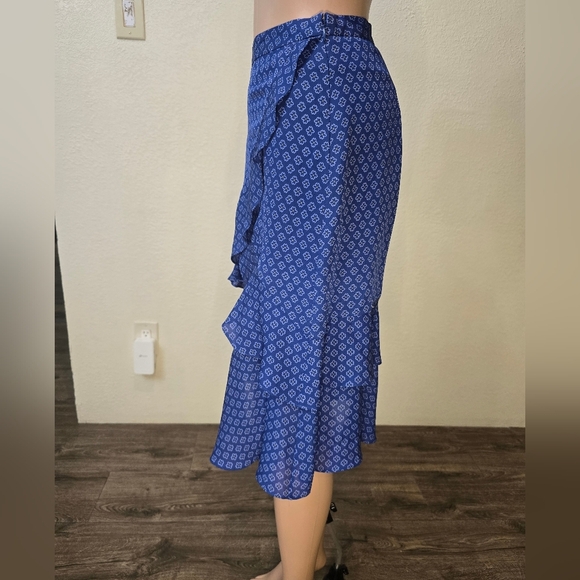 MICHAEL KORS WOMEN'S Blue  SWIRL LAYERED RUFFLE TIERED SKIRT  SIZE 12 - Picture 11 of 13